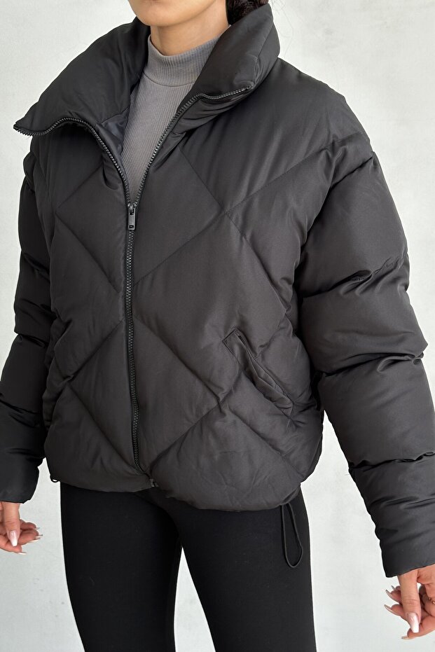 Kadın Siyah Oversize Şişme Mont - 8