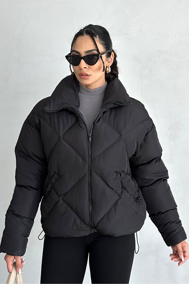 Kadın Siyah Oversize Şişme Mont - 4