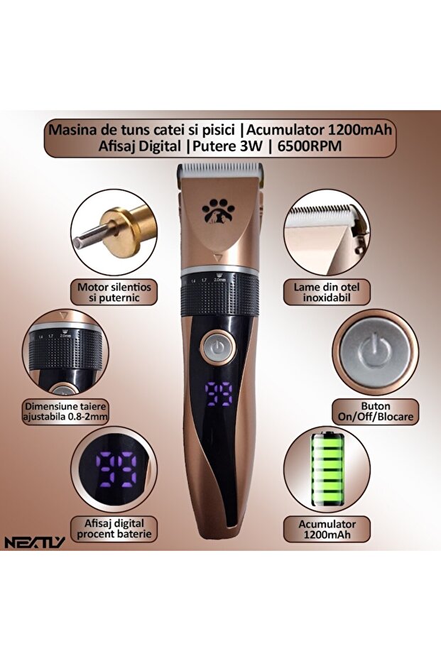 Dog and Cat Clipper, For Medium and Small Sizes, Digital Display, Battery Powered - 2