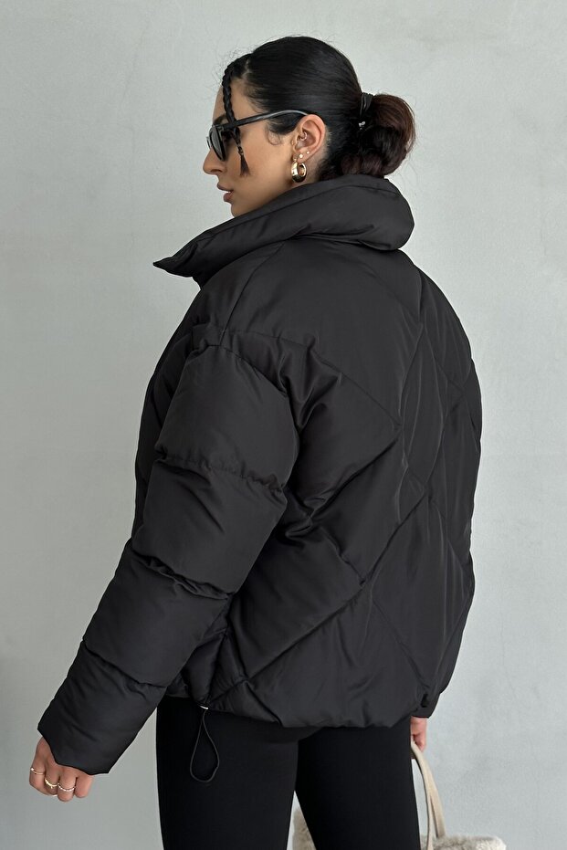 Kadın Siyah Oversize Şişme Mont - 6