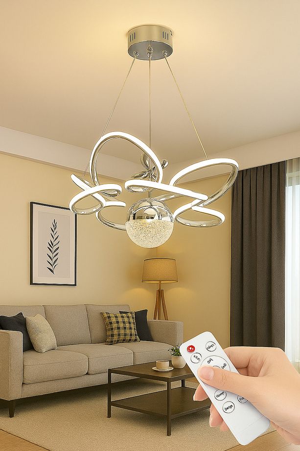 Kral Tacı Model Tek Toplu Led Avize Kumandalı Krom - 2