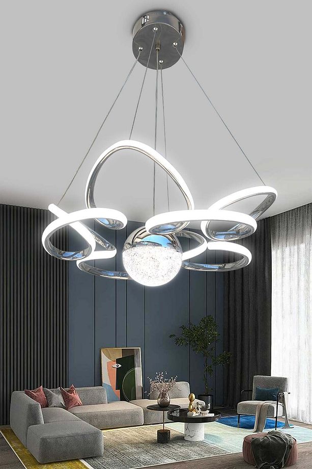 Kral Tacı Model Tek Toplu Led Avize Kumandalı Krom - 5