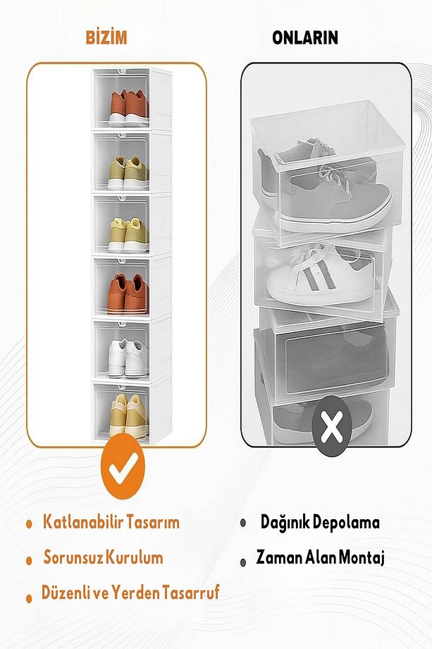 OG01 - Katlanabilir Ayakkabı Rafı | Kolay Kurulum, Modüler, Kapaklı, Istifleme Için Uygun Kutu 6'lı - 4