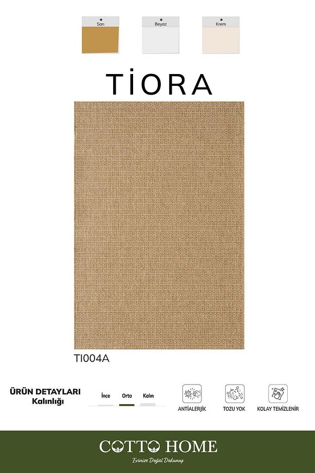 Tiora TI004A Bej Jüt Halı Naturel Sisal Örme Hasır Modern Yıkanabilir Dayanıklı Tozu Yok - 2