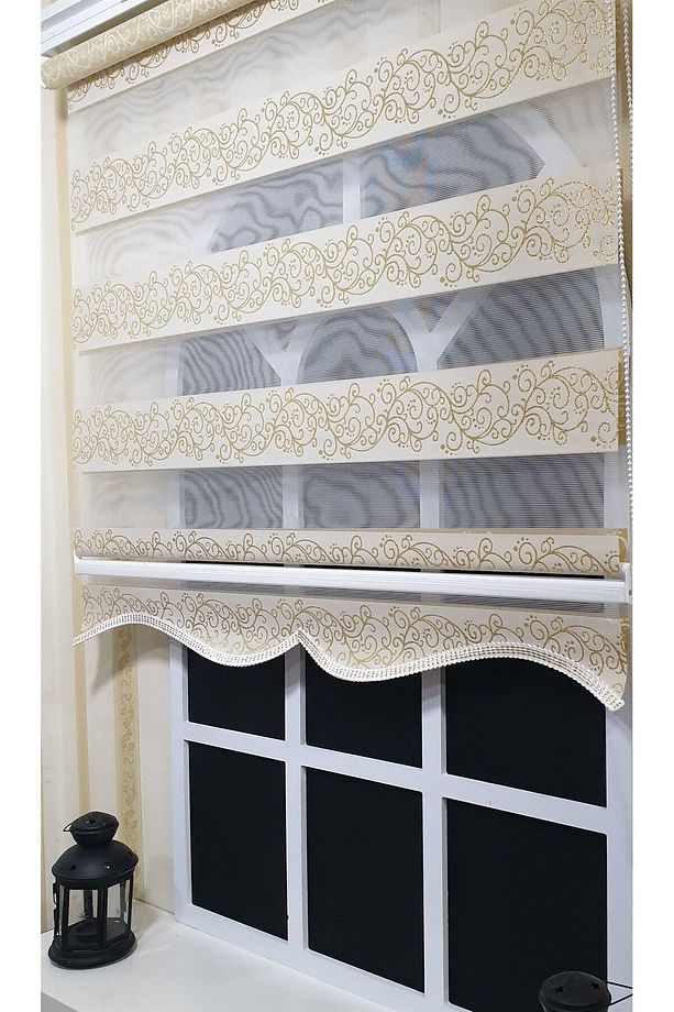 Zebra Stor Perde Sarı Gold Sarmaşık Desen Altın Simli Etek Dilimli Kt9300 V 02 - 3