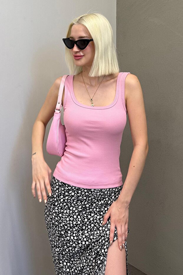 Pembe Fitilli Görünümlü Askılı Basic Atlet MG2057 - 1