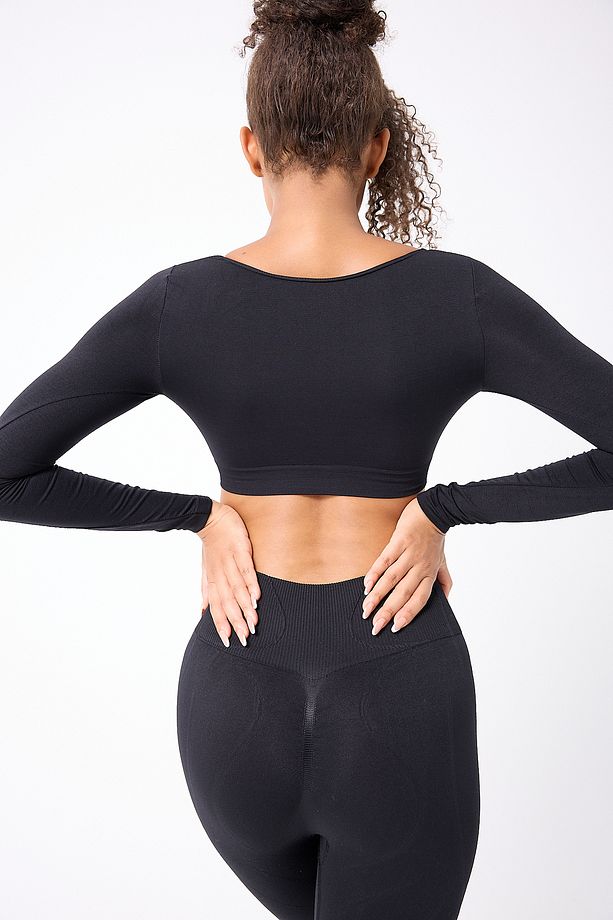 Kare Yaka Uzun Kollu Crop Top Seamless - 9