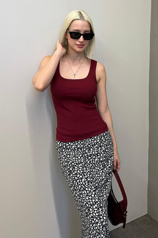 Bordo Fitilli Görünümlü Askılı Basic Atlet MG2057 - 2