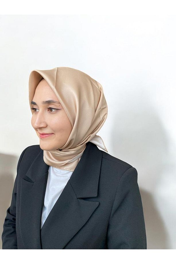 Sütlü Kahve Düz Renk Tivil Ipek Eşarp 10d02-34 - 3