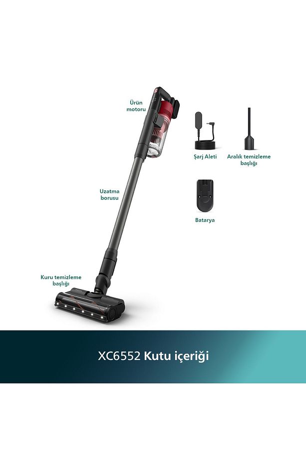 6000 Serisi Kablosuz Dikey Süpürge, PowerCyclone 11, 64 Dakika Kullanım Süresi, XC6552/01 - 3