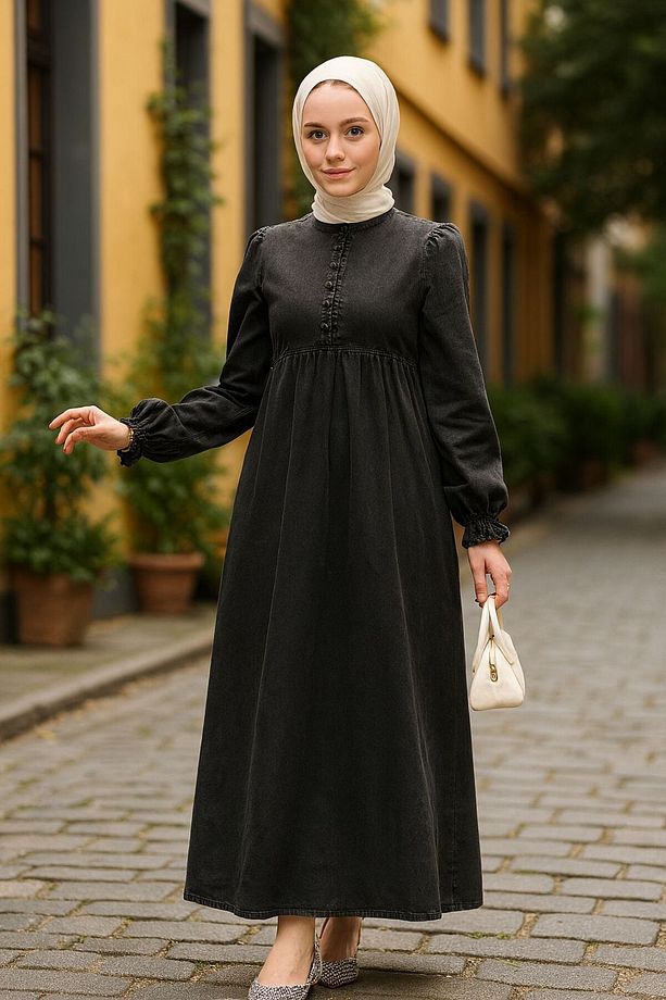 Kot Antrasit Tesettür Elbise 19144ANT - 1