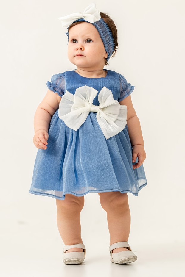Baby Girl Dress with Ribbon Detail Special Occasion Dress with Bandana Gift