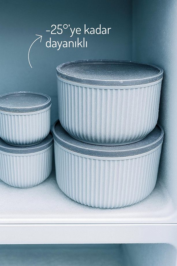 4'lü Set Çizgili, Yuvarlak Saklama Kabı Seti / 2,5lt.- 1,5lt.- 0,80lt.- 0,45lt. - 4
