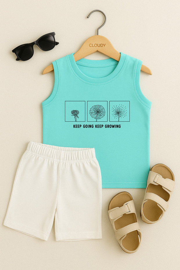 Girls-Boys Crew Neck Zero Sleeve Printed T-Shirt