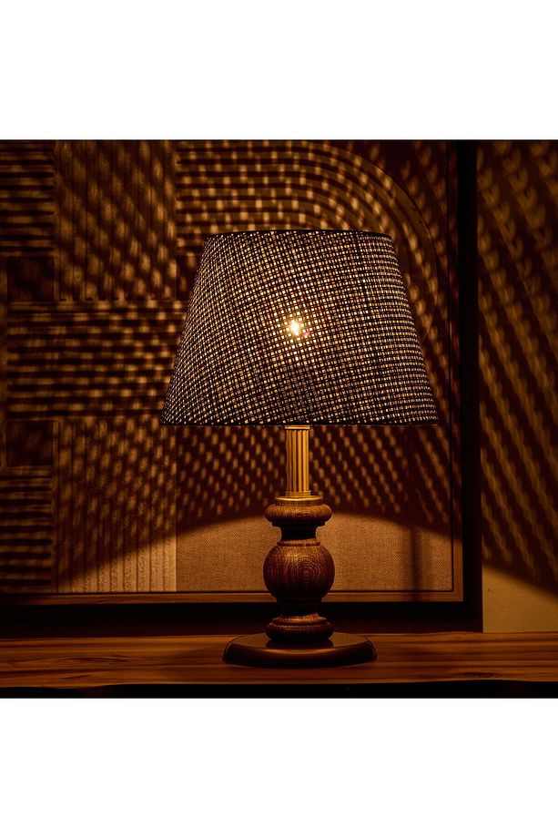 Lighting Fiona Ahşap Abajur - Ceviz Ayak / Kahverengi Başlık - 40 cm - 2