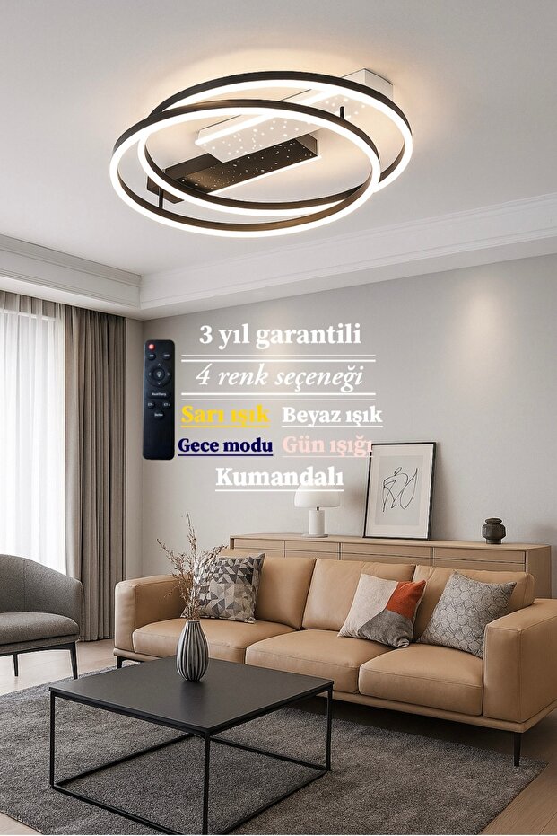 Çift Yuvarlak Tasarım Şık Konforlu Ledli Avize - 4