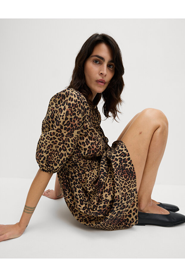 Leopar Desenli Mini Elbise - 3