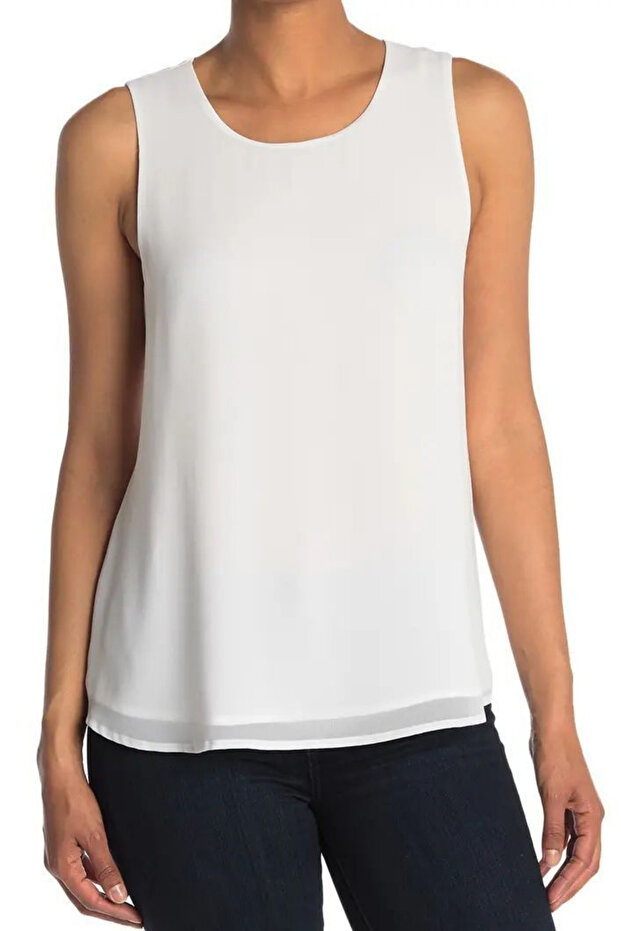 Women's White Front Lined Sleeveless Slim Fit Casual Stylish Chiffon Blouse