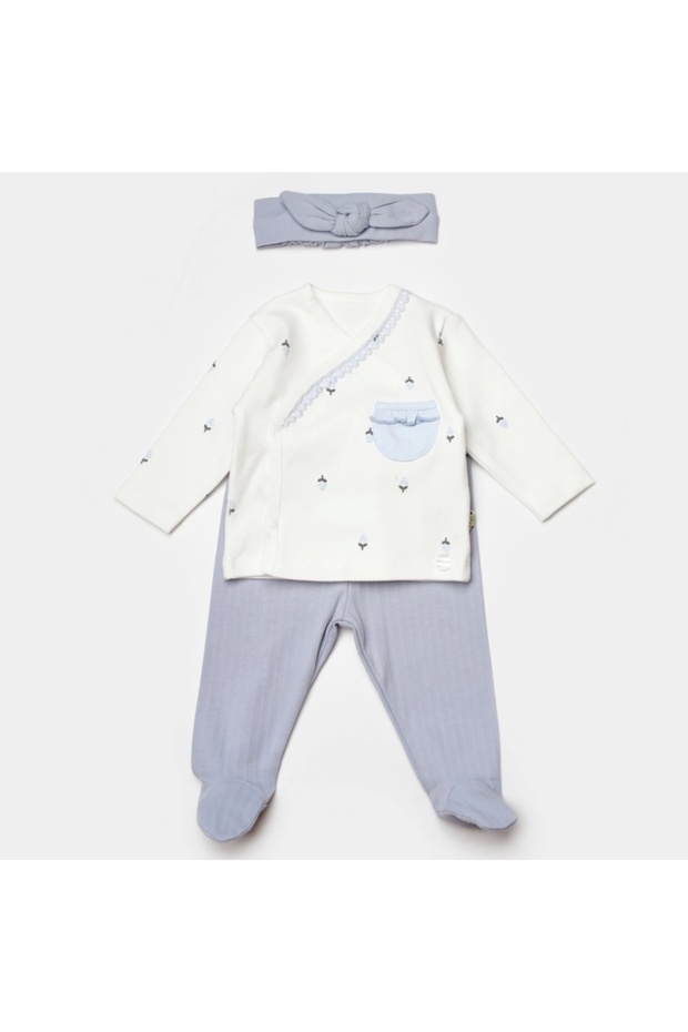 Biorganic Love Floral 3 Piece Bodysuit Set 73346 Ecru Lilac