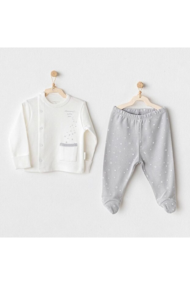 Ac25704 Side Snap Set Mommy's Little Star 2-Piece Bodysuit Set Gray