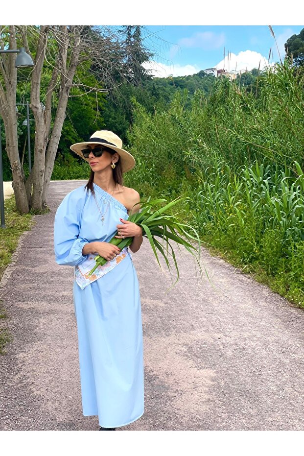 Poplin Tek Kol Elbise - 4