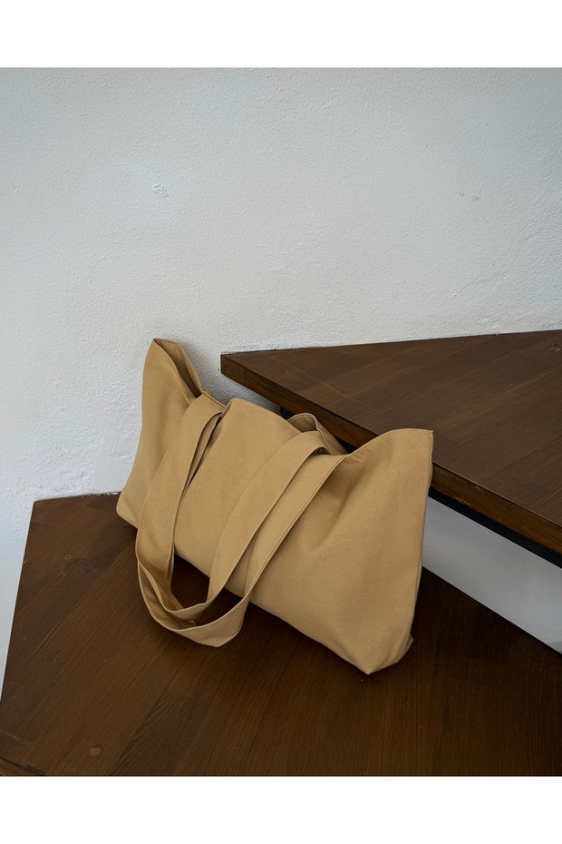 Camel Canvas Hand and Shoulder Bag - Waterproof Fabric - Tote Cloth Hand and Shoulder Bag