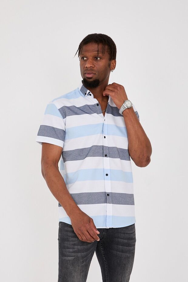 Short Sleeve Striped Oxford Men's Shirt