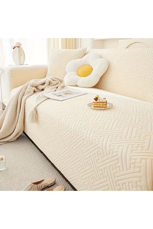 3 3 1 1 Streç Lastikli Esnek Yıkanabilir Jakarlı Koltuk Örtüsü Takımı Koltuk Kılıfı - 3