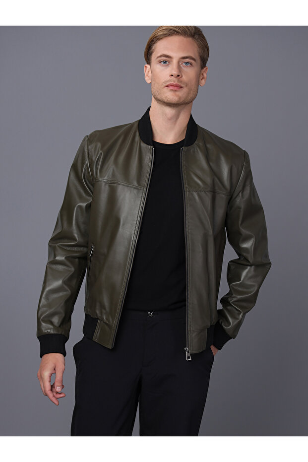 Erkek Haki Deri Ceket - 4