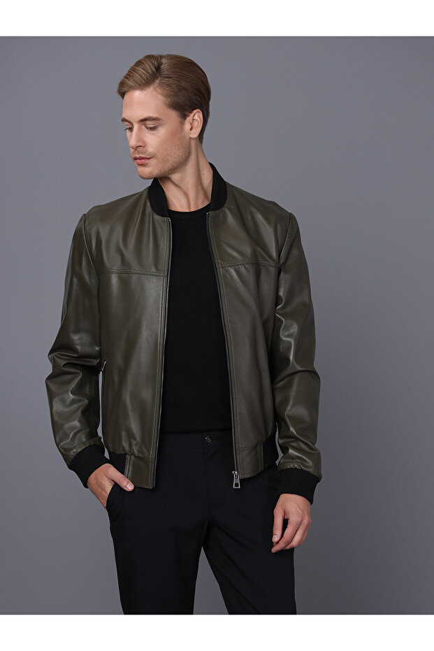 Erkek Haki Deri Ceket - 3