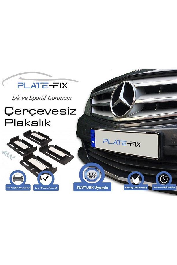 Plate-fix Çerçevesiz Plaka Tutucu Plakalık 2 Set Ön Ve Arka Siyah - 1