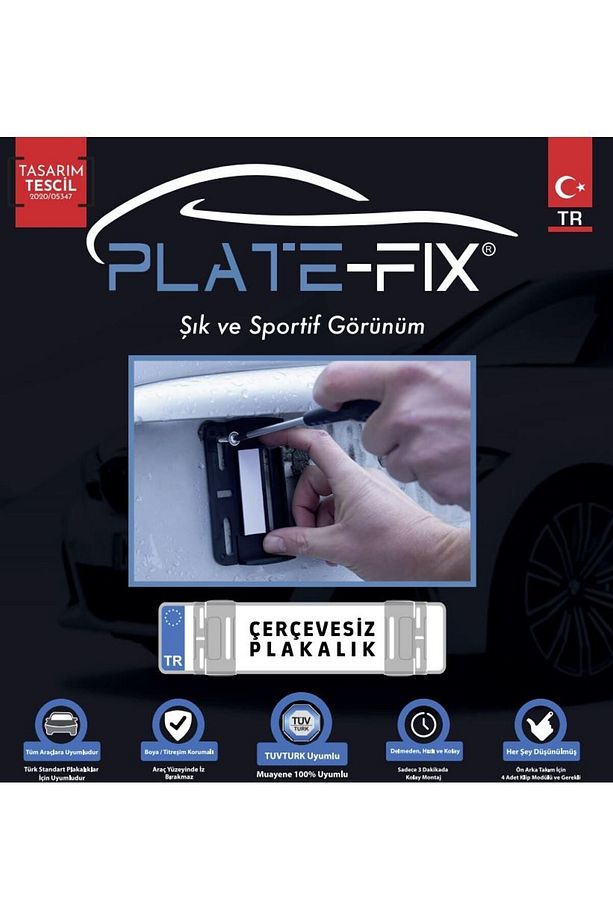 Plate-fix Çerçevesiz Plaka Tutucu Plakalık 2 Set Ön Ve Arka Siyah - 6