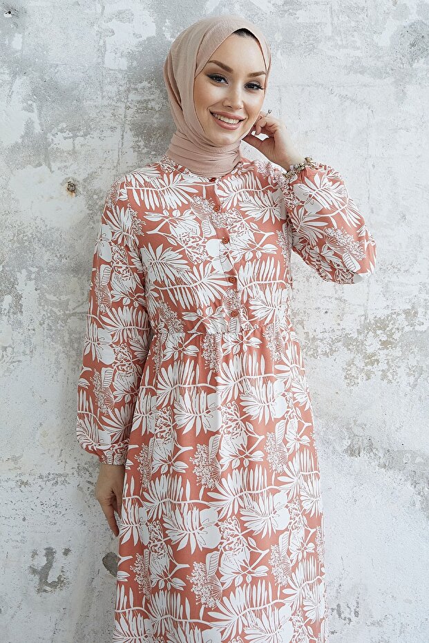 Fale Complex Leaf Viskosekleid – Lachs - 2