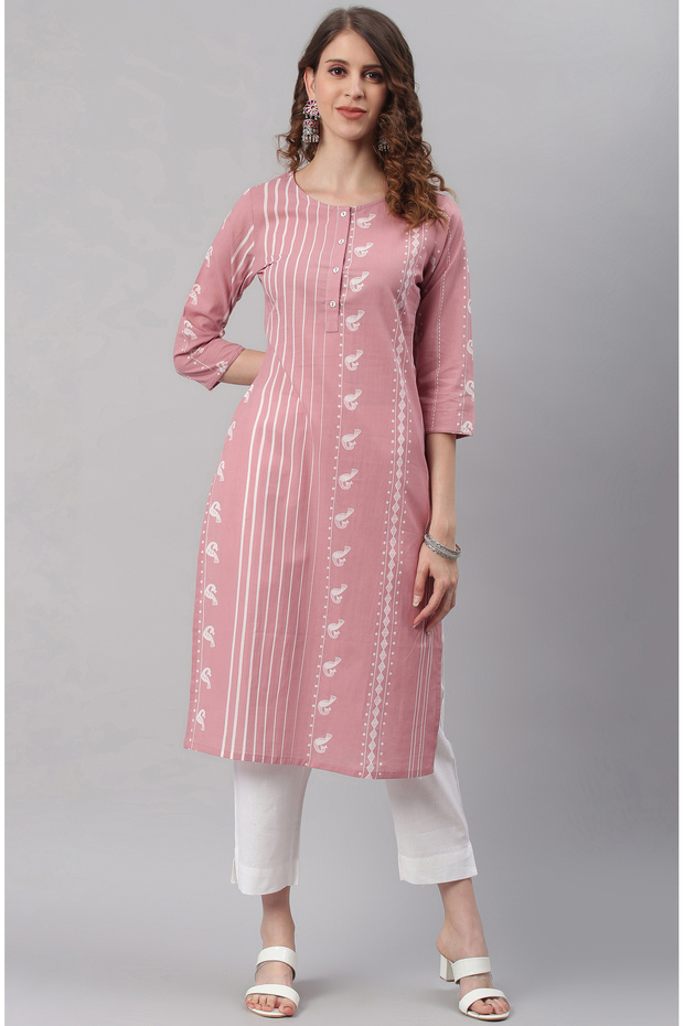 Premium cotton office / casual kurti - Beige kurti / kurta for women with white ethnic prints