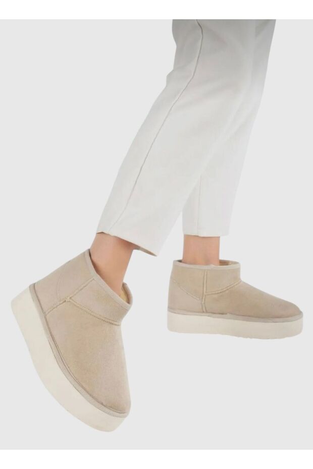 Woman | Beige | Suede | With Fur Inside | Thick Sole | Women's Boots
