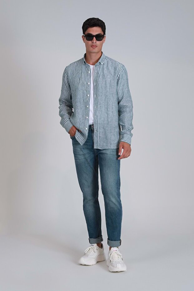 111010610 Нова мъжка риза с обикновена кройка Мъжка риза ЗЕЛЕНА - 2