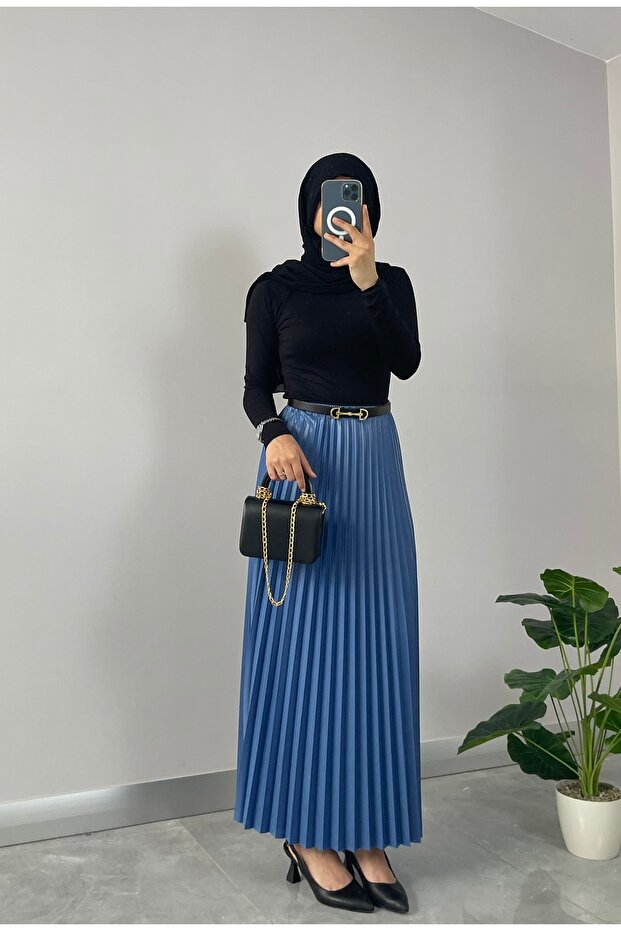 Deri Görünümlü Piliseli Etek - 4