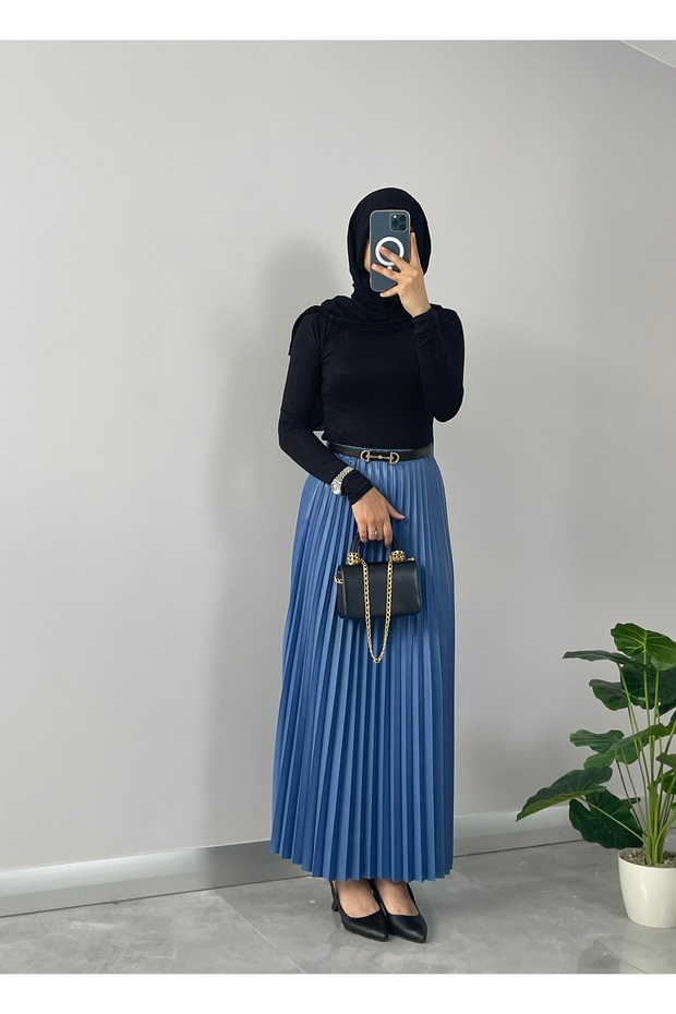 Deri Görünümlü Piliseli Etek - 2