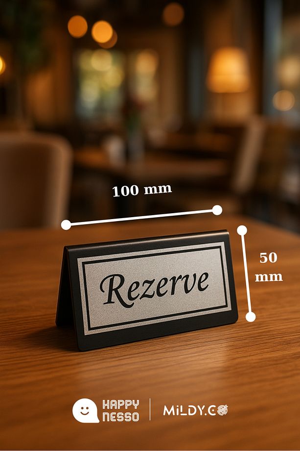 Masa Yazısı Serisinden Siyah Pleksi Üstü Tek Yön Silver Metal "rezerve" Yazısı - 100 Mm X 50 Mm - 6