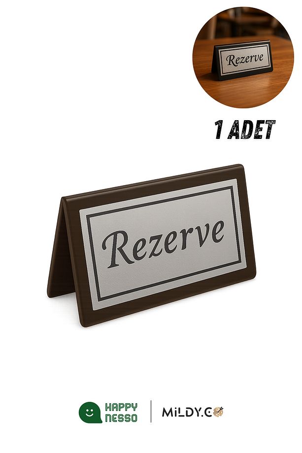 Masa Yazısı Serisinden Siyah Pleksi Üstü Tek Yön Silver Metal "rezerve" Yazısı - 100 Mm X 50 Mm - 3