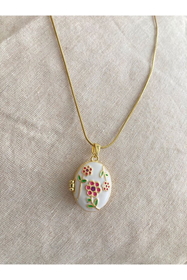 Mineli gold çiçekli kolye - 3