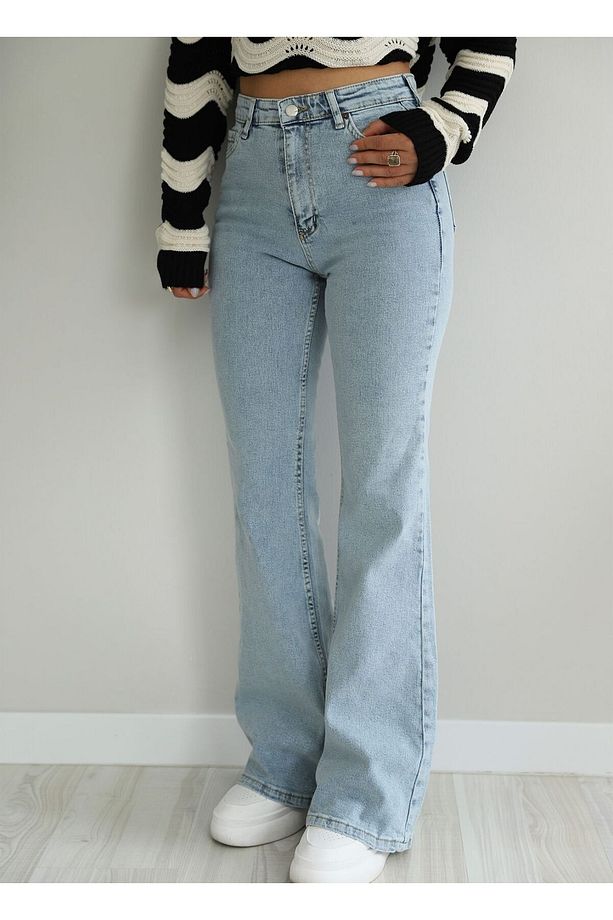 Mia Mavi Yüksek Bel Likralı Ispanyol Paça Flare Jeans - Deldnm - 1