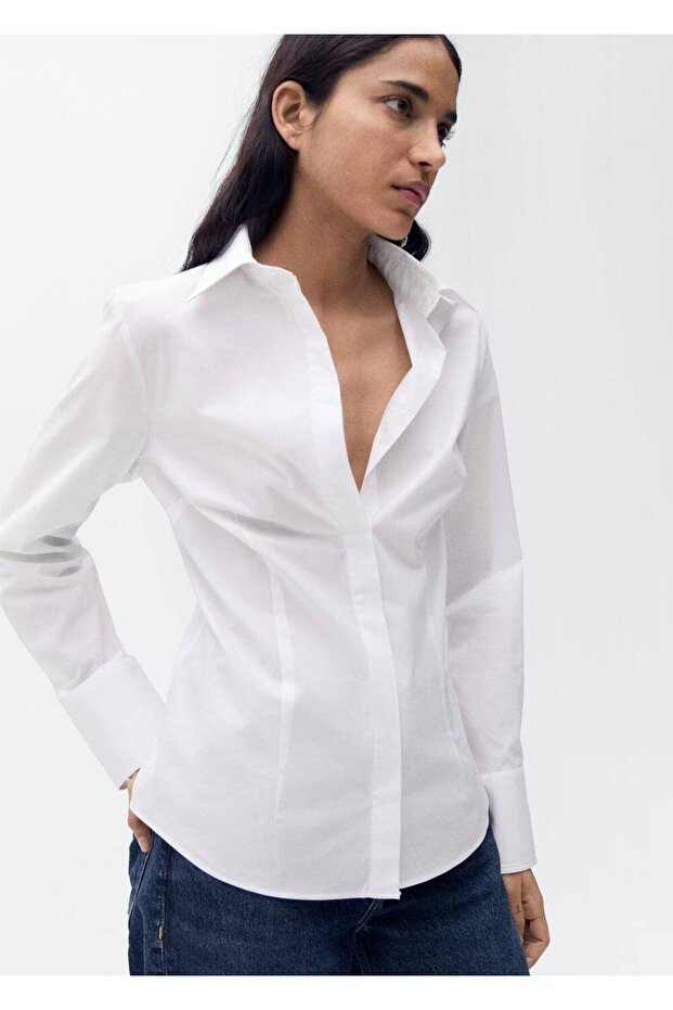 Dar kesim pamuklu gömlek - 1