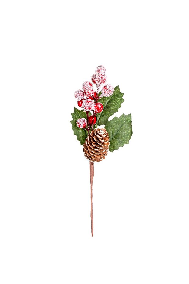 New Year's Flower, Pique, Snowy, Berry, Coniferous, Red-Green - 28 cm