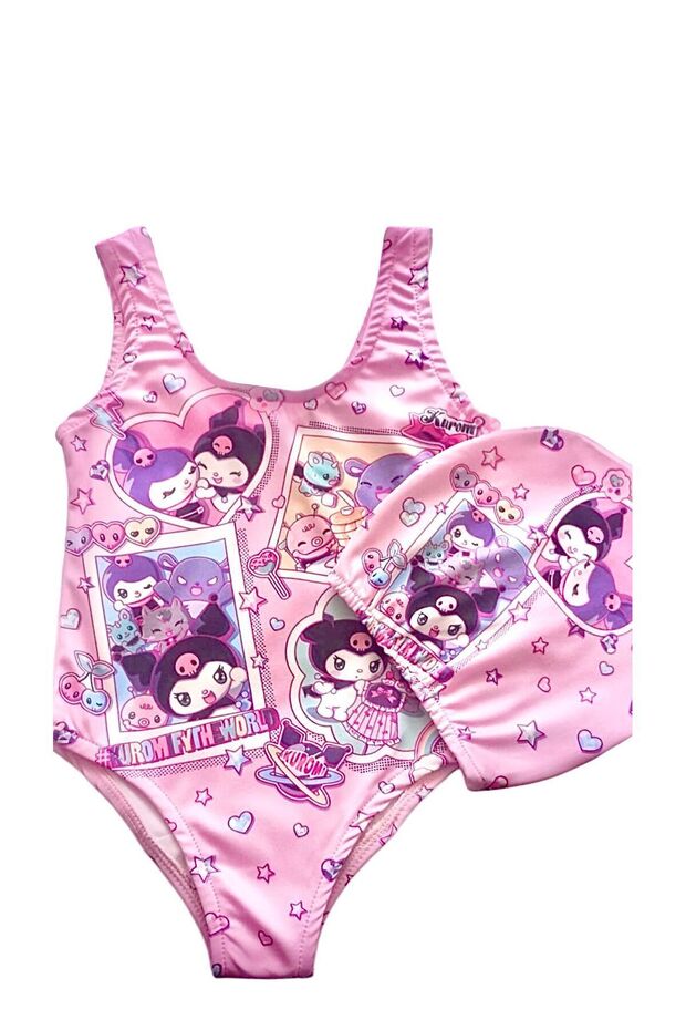 Girl's Diver Fabric Character Printed Beach Clothing Swimsuit Cap Set