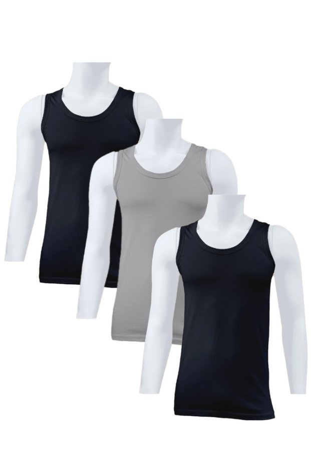 Man's Under Shirt 100% Cotton Lounge T-shirt, Pack of 3,Tank Tops (Black, Gray, Dark Blue)