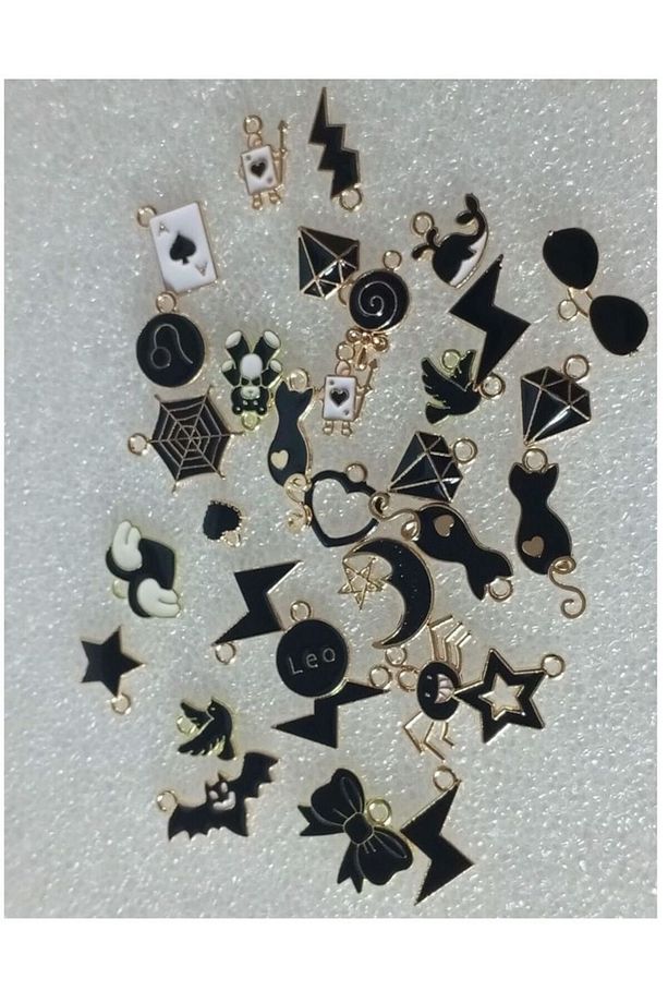 ( 30 X ADET ) 1 SET BLACK ENAMEL EVERYDAY MODEL 16 KOLYE UCU & KÜPE & BİLEKLİK AKSESUARLARI - 5