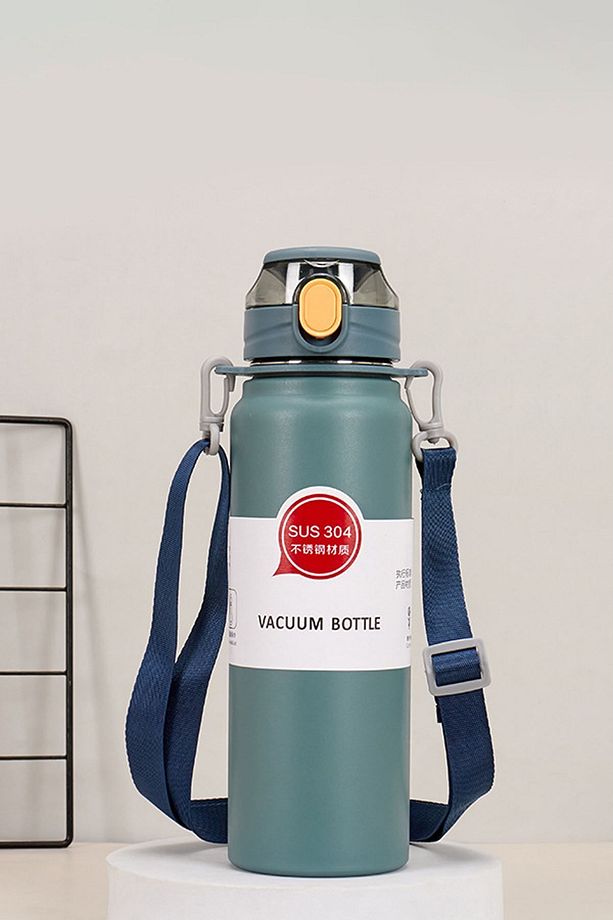 304 L Çelik Mavi 800 ml Askılı ve Pipetli Matara Suluk cin411mv-8 - 3