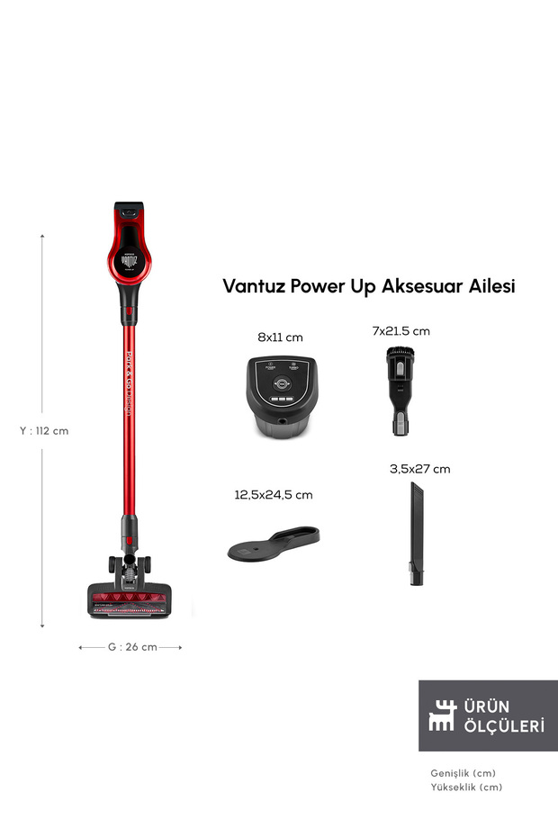 Vantuz Power Up Dikey Süpürge Imperial Red 350 W - 2