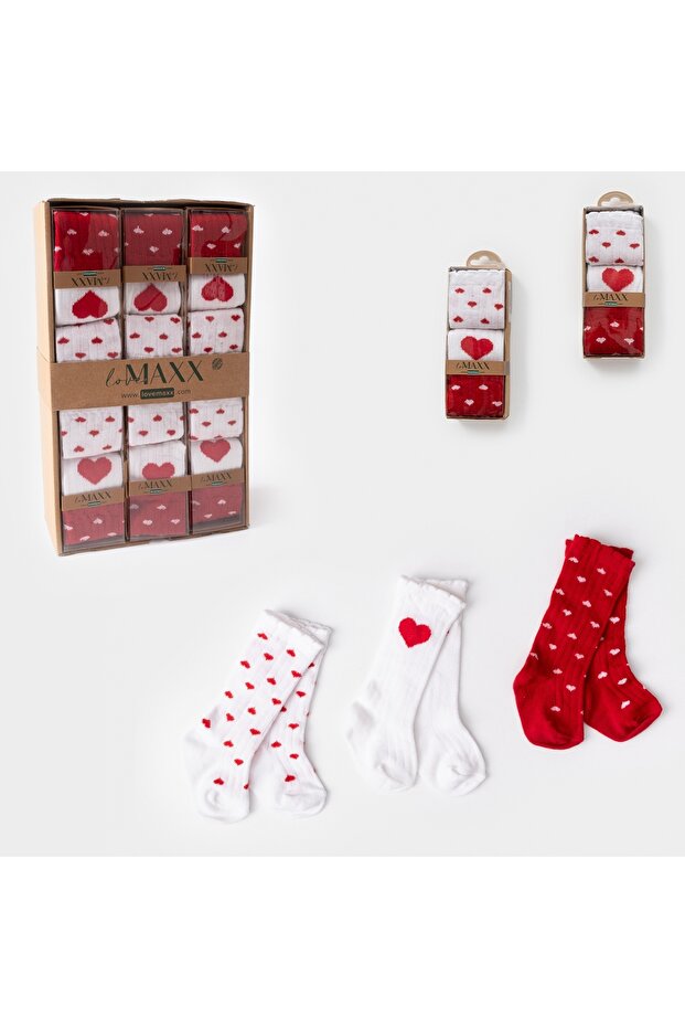 Baby Girl Red Heart 3-Piece Knee-High Socks, Cotton